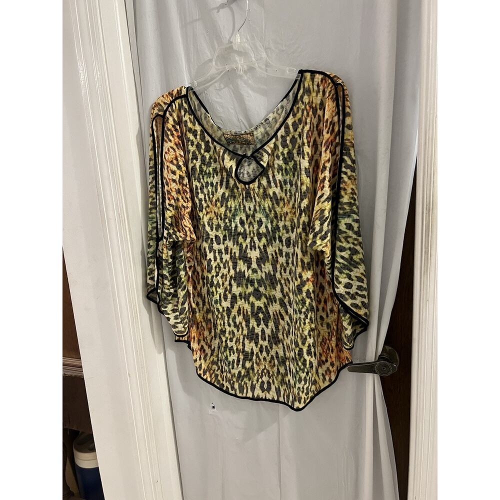 Robert Graham Yellow Black Orange Animal Print Tee Sz Xl